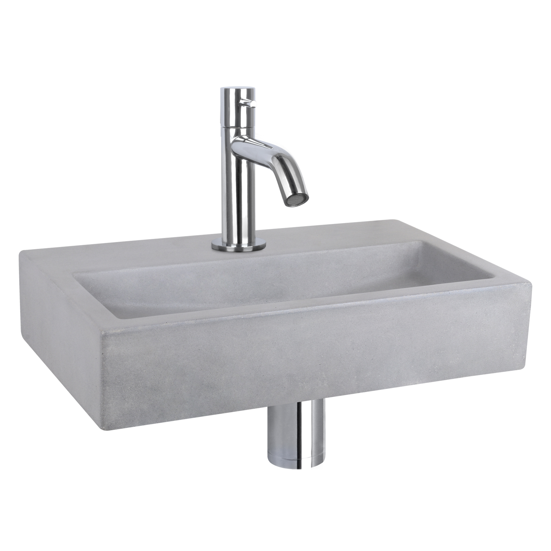 Flat fonteinset - Beton lichtgrijs - Kraan gebogen chroom