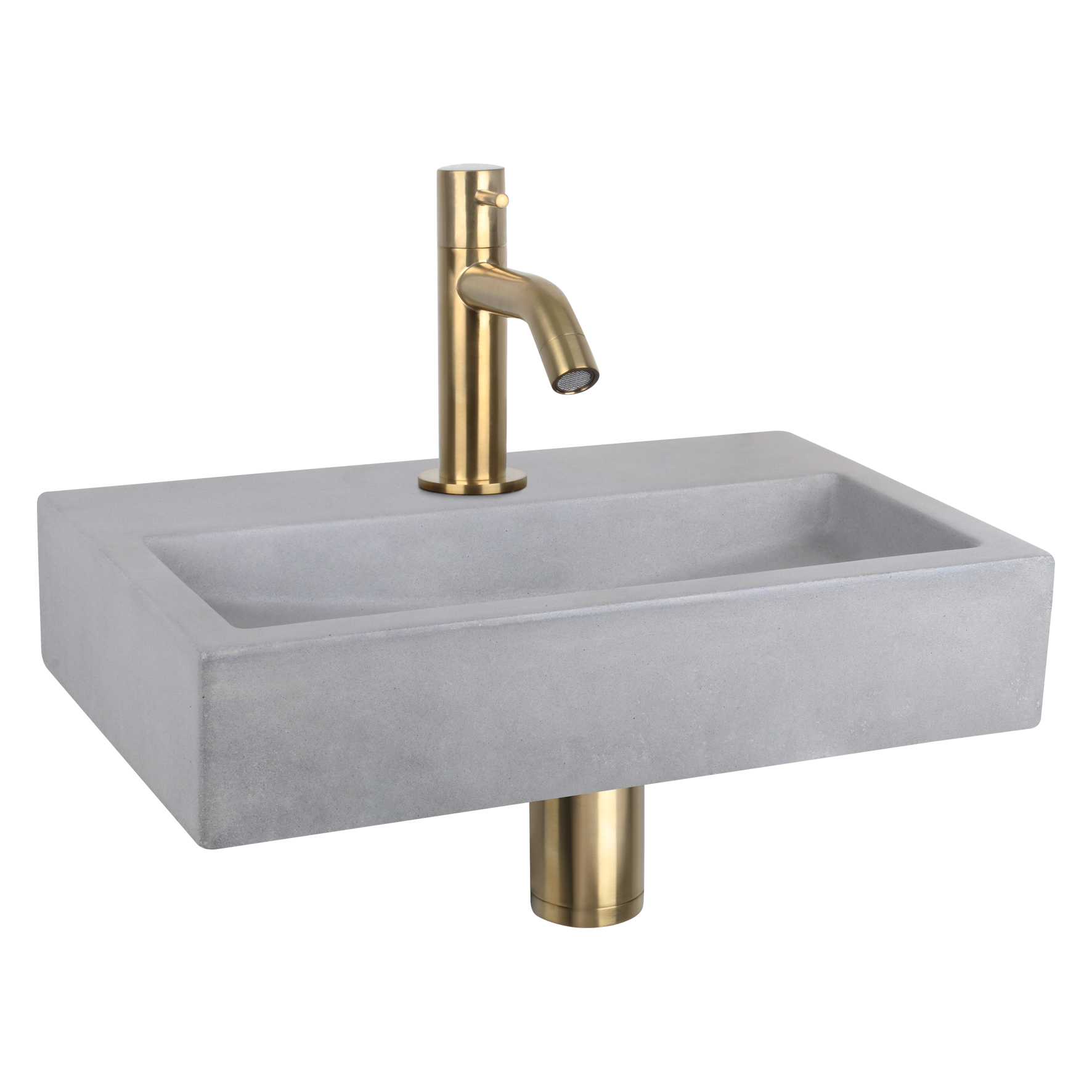 Flat fonteinset - Beton lichtgrijs - Kraan gebogen mat goud