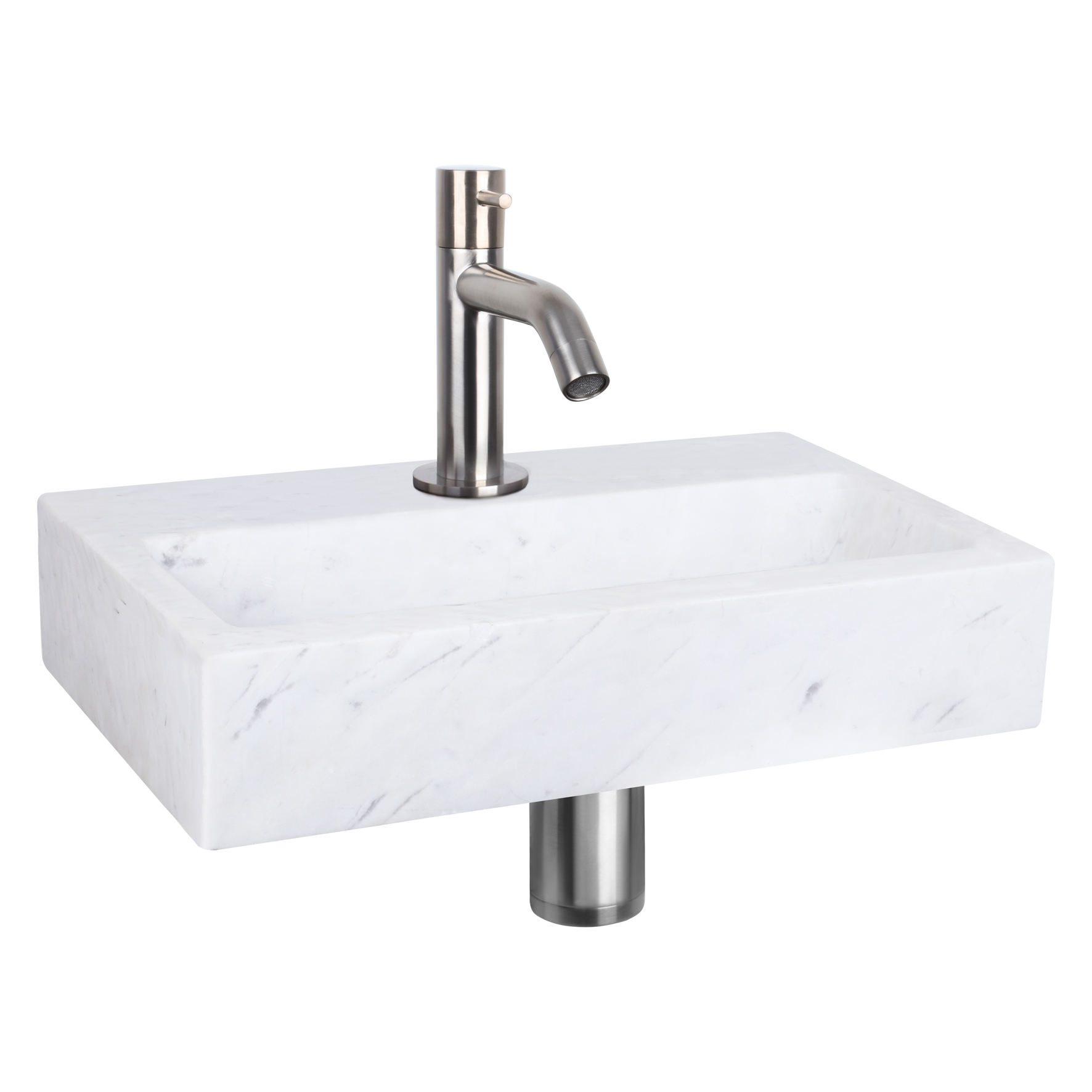 Flat fonteinset - Marmer - Kraan gebogen mat chroom