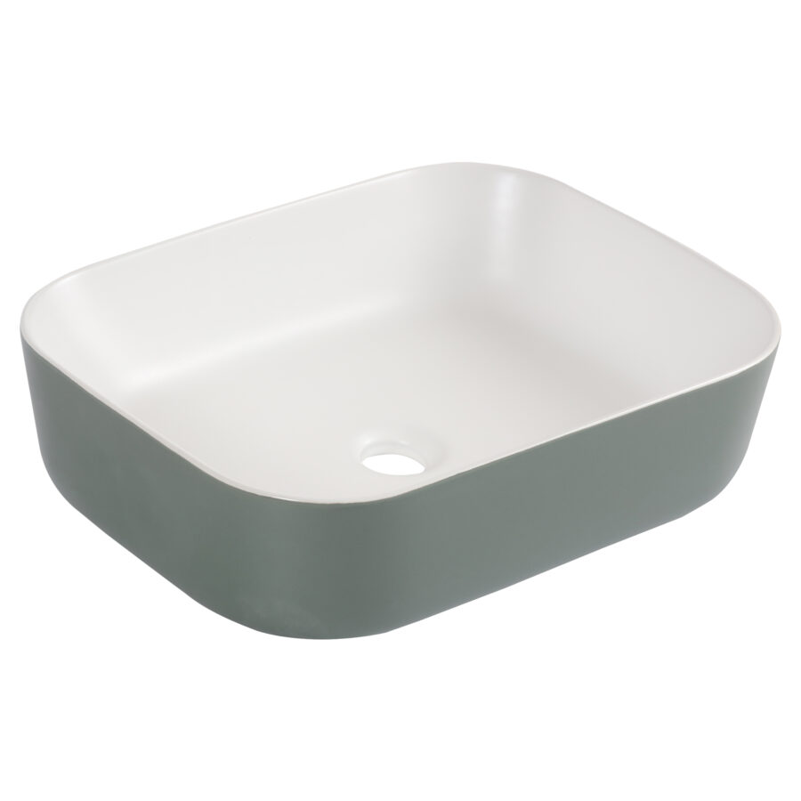 Differnz Zena waskom - keramiek - 48 x 37.5 x 12.5 cm (tolerantie: +/- 5mm) - groen/wit